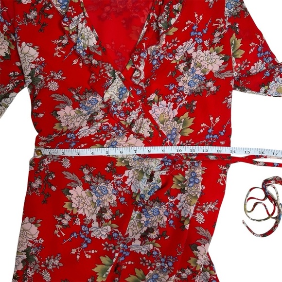 WYLDR Wicked Games Red Floral Long Sleeve Wrap Dress Size Small - Picture 7 of 14